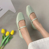 Spring Autumn Women Mary Janes Shoes Patent Leather Low Heels Dress Shoes Square Toe Shallow Buckle Strap Girls Shoes 8828N