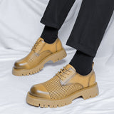 Men Korea Leather Platform Oxfords Slip On Thick Tottom Male Derby Shoes Casual Loafers Mens Square Toe Formal Dress Shoes