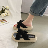 New Style Fairy Style Lady Summer Slippers Thick Platform Flat Sandals with Butterfly-Knot Summer Flip Flops Sandals Women