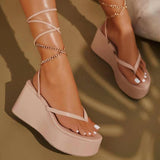 New Women's Sandals Metal Chain Ankle Strap Platform Wedge Flip-Flops Simple Comfortable Soft-soled Flat Shoes Chaussures Femme