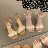 Clear Heels Party Sandals Woman  Cross Buckle Strap Female Shoe Med Cross-Shoes High Girls  Medium Fashion Summer Block Bow