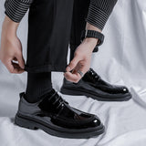 Men Korea Leather Platform Oxfords Slip On Thick Tottom Male Derby Shoes Casual Loafers Mens Square Toe Formal Dress Shoes