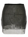 Low Waist Double Layer Bright Mesh Hollow Out Slim Mini Skirt Women Black Wrap Skirt  New Winter Dress Streetwear