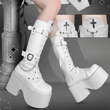 Black White Cross Boots ON1418