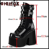 Brand New Big Size 43 Platform Gothic Cool Street Cosplay Halloween Gift Zipper Chunky High Heels Motorcycles Boots Shoes Woman