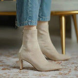 High Heel Boots Women's New Korean Style Autumn and Winter Mid Heel Stretch Thin Boots Pointed Toe Sock Boots Women