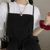 Dress Women Summer Fashion Spaghetti Strap College Sweet Casual Japanese Style Streetwear Lace-up Female Soft High Waist Vintage