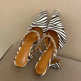 Zebra Women Pumps Fashion Crystal Slingback High Heels Party Strange Style Wedding Bride Shoes Size 35-41