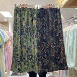 grunge outfits French Style Retro Tight Loose Waist Floral Skirt Women's Summer New Small High Waist Drape Pleated Split A- line Skirt