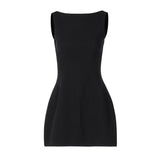 women's clothing summer new fashion sexy sleeveless backless high waist solid color slim short skirt dress female