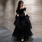 prom dresses Black Evening Dress New Light Luxury Niche High-End off-Shoulder Adult Ceremony Birthday Graduation Princess Dress