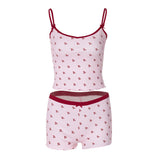 women's clothing summer new cherry print camisole T-shirt shorts pajamas suit