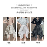 Irregular plaid skirt women's summer new anti-exposure retro hip skirt a-line slim shirt skirt