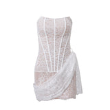 birthday outfit Autumn New Women's Sexy Lace Mesh off-Shoulder Tube Top Slightly Transparent Slim Fit Dress Women