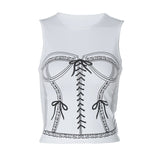 European and American women's clothing spring and summer new solid color slim bottom sleeveless slim top printed vest