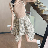 Irregular plaid skirt women's summer new anti-exposure retro hip skirt a-line slim shirt skirt