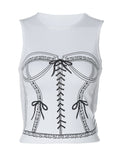 European and American women's clothing spring and summer new solid color slim bottom sleeveless slim top printed vest