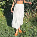 Bohemian style white spliced long skirt spring and summer new thin loose outer wear versatile casual skirt