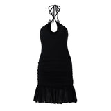 European and American women's clothing summer new hot girl style short halter neck high-end niche sexy backless dress female