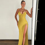 women's clothing spring and summer new fashion sexy v-neck sling slit mid-length evening dress dress for women