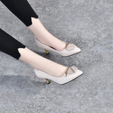 Women's shoes early spring new style pointed toe shallow mouth single toe layer cowhide seven-word buckle high heels stiletto women's work shoes