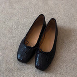 Genuine leather black ballet granny shoes bow pumps women's flat Mary Jane shoes