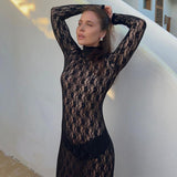 women's clothing spring and summer new fashion perspective mesh tight skirt sexy hollow lace dress female