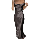 dress to impress outfits Strap Satin Leaky Quilt Lace-up Sexy Fishtail Dress Nightdress Nightclub Style Evening Dress