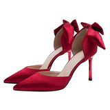 Elegant Women Heel Women Shoes High Heels Women Pumps Sexy Stilettos Wedding Shoes Bride Heels Red White Bowknot Women Footwear