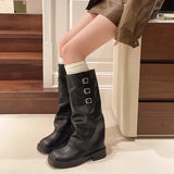 Winter New Women's Boots Mid-heeled Sleeve High Quality Fashionable Round Toe Solid Color Buckle Women's High Boots