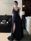 Sexy Slim Evening Gown Luxury Dresses Women's Backless V-Neck Split Maxi Dress Fashion Robe Birthday Party Spring Autumn New