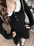 Women's Two Pieces Knitted Skirt Set Elegant Kawaii Long Sleeves Pullover Sweater + A-Line Mini Skirt Y2K Autumn Female Clothing