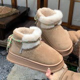 Fashion Retro Colorful Thick Bottom Snow Boots Winter Warm Padded Fur One Mid Calf Cotton Christmas Women Soft Cool Non-slip