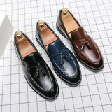 Men's Dress Platform Shoes Gentleman Loafers Men Fashion Tassel Wedding Shoes Black Formal Business Luxury Slip-on Leather Shoes