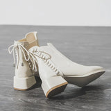 Short Shoes for Women Punk Style Booties with Laces Female Ankle Boots Elegant Medium Heels Footwear Lace-up Chelsea Combat Boot