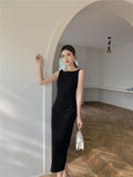 Elegant Evening Party Bodycon Midi Dress for Women Summer New Vintage Fashion Sleeveless Spaghetti Strap Casual Female Clothing