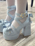 Sweet Vintage Mary Janes Shoes Women Star Buckle Lolita Kawaii Platform Shoes Female Bow-knot Cute Designer Shoes Summer