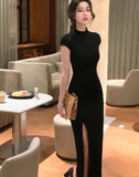 Women Sexy Bodycon Long Slim Dress Spring Summer New Short Sleeve Party Club Prom Elegant Black Clothes