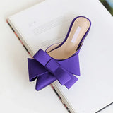 Spring and Summer Women's Shoes Korean Silk Satin Pointed Bow Tie Slippers Baotou Flat Heel Sets Semi Slippers