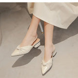 Shoes for Women Brown Woman Slippers Job Leather Slides Mules Sandals Pointed Toe Summer High Up To 4cm Heel New Style Pvc