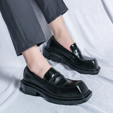 Fashion Retro Square-toe Men's Derby Shoes Thick Sole Slip-on Patent Leather Original Design Leather Shoes Stylist Men's Shoes