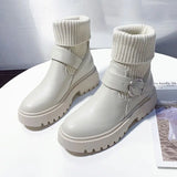 Short Shoes for Women Chunky Mary Janes Footwear White Booties Lolita Sock Female Ankle Boots Platform Elastic Trend New In