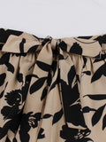 Autumn elegant floral print elastic waist bow belt casual party skirt