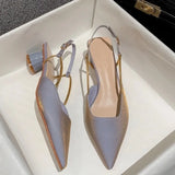 New Summer Fashion Pointed Toe Pure Color Non-slip Buckle Strap Sexy Women Sandal Chunky Heels Banquet Women Shoes