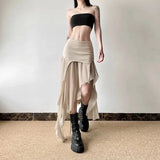 Spicy Girl Style Split Irregular Summer New Spliced High-waisted Gauze Minimalist Office Lady Slim All-match Casual Skirts