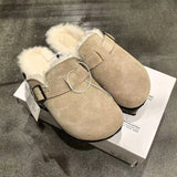 Fur Flats Cotton Slippers Women Slingback Shoes Winter  New Trend Fashion Cozy Home Flip Flops Short Plush Warm Botas Mujer