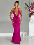 3D Flower Deep V Neck Sexy Maxi Dress For Women Fashion Spaghetti Strap Sleeveless Backless Club Party Sexy Dress