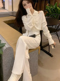 Y2K Knitted Two Piece Set for Women Elegant New Fashion Off Shoulder Tops Slim Drawstring Pants Suit Autumn Female Clothing