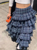 Set Women's Spring New Retro Sweet and Spicy Checkered Tank Top High Waist Slim Spliced Long Skirt