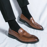 Fashion Mens Loafers Leather Handmade Brown Casual Spring New Business Dress Shoes Pointed Party Wedding Men's Footwear